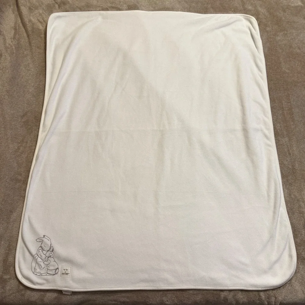 Beatrix Potter Peter Rabbit Baby Blanket Ivory Fleece Cotton Reversible 28x34